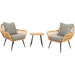 Mendler Poly-Rattan Garnitur HWC-N34, Balkon-Set Gartengarnitur Sitzgruppe Stuhl Beistelltisch ~ dunkelgrau