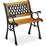 Relaxdays Gartenstuhl mit Armlehne, belastbar, niedrig, Vintage-Design, Holz & Gusseisen, 73x62x 52,5 cm, Natur-schwarz