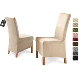 Beautex Stuhlhusse Eva Stuhlhussen Lang, Samt Stuhlbezug, elastische Stretch Husse beige