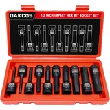 DAKCOS 1/2" Kraft Innensechskant Schlagschrauber Nüsse Satz, 10-tlg Sechskant Steckschlüssel Satz | 5mm - 19mm | CR-MO