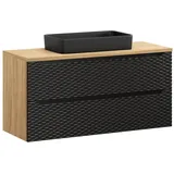 Lomadox Waschtisch OLUO-56-BLACK, 120cm mit Aufsatzwaschbecken, Eiche mit schwarz, 3D-Oberfläche schwarz