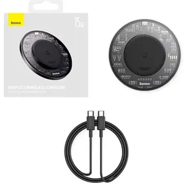 Baseus Induktionsladegerät Wireless Charger 15W – USB-C zu USB-C Kabel 1m Schwarz