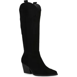 VAN HILL Cowboystiefel in Schwarz Velours