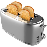 Cecotec Toaster 4 Scheiben Toast&Taste 1600 Retro Double Inox, 1630 W, 2 Breite und Lange Schlitze von 3,8 cm, Edelstahl, Obere Roste, Regulierbare Leistung, Krümelschublade