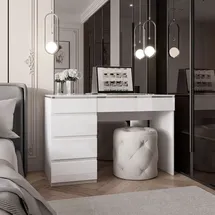 Lukmebel Schreibtisch AURORA SILVER mit Schubladen - Silber/Weiß