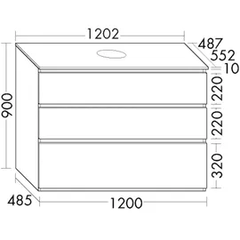 Burgbad Waschtischunterschrank 3 Auszüge 120,2 x 55,2 x 90 cm Eiche Dekor Cashmere