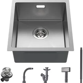 CECIPA Edelstahl Einbauspüle Küchenspüle Rechteck Spülbecken 40X44cm Eckig Spüle mit Abtropffläche - Silber