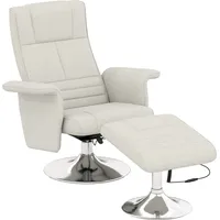 Homcom Relaxsessel mit Fußhocker, Massagesessel mit Liegefunktion, Elektrischer Liegesessel mit Fernbedienung, Fernsehsessel mit Leinenoptik, Stah... - Weiß