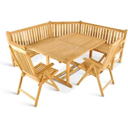 Gartenmöbel Set 4tlg mit Eckbank Teak Gartentisch ausziehbar 180-240 cm KUBA/ARUBA