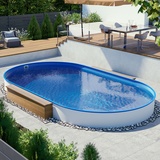 POOL Total Stahlwandbecken oval 7,00 m x 3,50 m x 1,20 m - Made in Germany - Funktionshandlauf Bodenschiene Stahlmantel Poolfolie 0,8 mm blau Swimmingpool Pool Schwimmbad Garten Winterfest