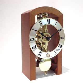 HERMLE 23015-160721 Moderne Skelett-Tischuhr, Kirschbaum Braun, 18cm x 9cm x 11cm