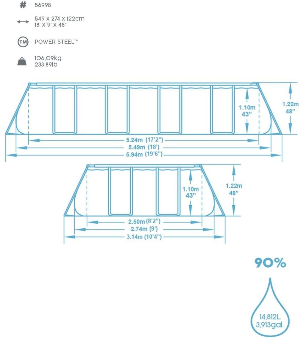 Bestway Power Steel Frame Pool Komplett-Set eckig 549 x 274 x 122 cm
