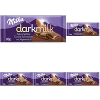 Milka Dark Milk Kakao Splitter 1x 85g I Zartherbe Alpenmilch-Schokolade I mit Kakao Nibs I Milka Schokolade aus 100% Alpenmilch I Tafelschokolade (Packung mit 5)