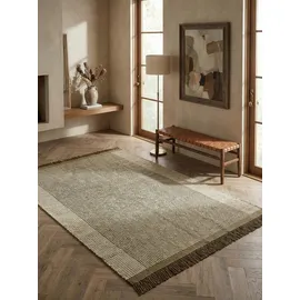 KADIMA DESIGN Wollteppich handgewebt mit Fransen PISA, geometrisch, Olivgrün, 160 x 230 cm