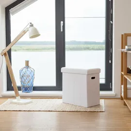 Relaxdays Sitzhocker, HxBxT: 49,5 x 46 x 25,5 cm, mit Stauraum, Griffe, Leinen, Polyester, MDF, braun