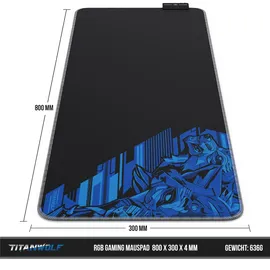 Titanwolf RGB Gaming Mauspad, Mousepad XL 800 x 300mm verbessert Präzision & Geschwindigkeit, Vector Blau