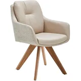 Waldwelt Armlehnstuhl, Creme, Beige, Eiche Bianco, Holz, Textil, Leder, Kombination Echtleder/Stoff, Rindleder, Eiche, massiv, konisch, Stativgestell, 62x90x65 cm, Lederauswahl, Stoffauswahl, Typenauswahl, inklusive Armlehnen, Gestellauswahl, Esszimmer, Stühle, Esszimmerstühle, Armlehnenstühle