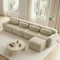 4-Sitzer Ecksofa L-Form, modular kombinierbar, werkzeuglos aufgebaut, Premium-Plüsch, inklusive Kissen, Chaiselongue, hochelastischer Schaumstoff - Weiß