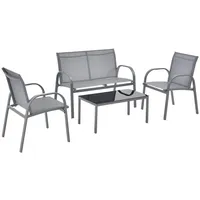 [en.casa] Gartenmöbel-Set 4-tlg. Hellgrau