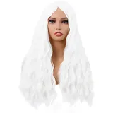 MapofBeauty 28 Zoll/70 cm Länge Wavy Synthetische Faser Lockige Haarfasern Ersatz Perücke für Partys Cosplay Täglich Perücke (Weiß)