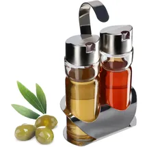 Kadax Öl und Essig Spender Set mit Ständer Glasbehälter Metall Silber