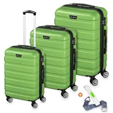 veska Hartschalenkoffer Kofferset 3 teilig mit TSA Zahlenschloss 4 Rollen ABS-Hartschale, Reisekoffer Trolley Rollkoffer Koffer - oliv-grün - Olive/Grün