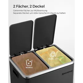 Songmics Mülltrenner 2 x 15 l Schwarz