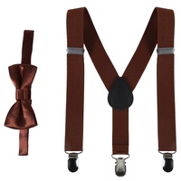 QXPDD Krawatten-Hosenträger-Set für Kinder, elastisch, verstellbare Hosenträger mit Fliegen, Klassische Hosenträger, Fliegen-Set, Geschenke, Hosen-Aufhängeclip,Hellbraun