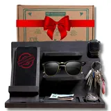 PEGSEN Personalisierter Nachttisch Organizer in Schwarz mit Handyhalterung - Aufbewahrung für Uhr, Schlüssel, Geldbörse & Co - Docking Station aus Holz