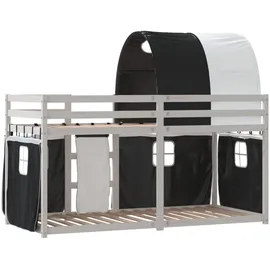 vidaXL Etagenbett mit Vorhängen Weiß & Schwarz 75x190 cm Kiefernholz