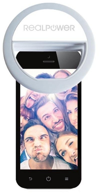 Realpower EVA Selfie Light Ringblitz, (Smartphone, Ringlicht, LED, Ringleuchte, 3 Helligkeitsstufen, weiß) weiß