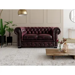 Chesterfield Ledersofa 2-Sitzer - Büffelleder - Rotbraun - BRENTON