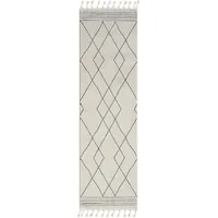 Myflair Hochflor-Läufer "Moroccan Design", grau (weiß, grau), B:80cm H:24mm L:250cm, Polyester, Polypropylen (PP), MYFLAIR MÖBEL & ACCESSOIRES, Teppiche, Fransenteppich, modern, marokkanisches Design, Rauten Muster, weich, mit Fransen