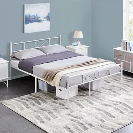 Yaheetech Bettrahmen Metallbett für 140 x 200 cm Matratze, Gästebett für kleine Räume, Weiß