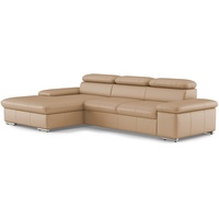 CAVADORE Echtleder-Schlafcouch Valerie mit XL-Longchair / Ecksofa mit Bettfunktion, Kopfteilverstellung + großem Longchair / 286 x 73 x 174 / Leder Beige