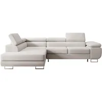 Selsey STEVIL - L-Sofa mit Schlaffunktion, Bettkasten, Ottomane links, Veloursbezug Creme