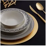 KARACA Globe 24 Teiliges 6 Personen Porzellan Tafelservice, Servierteller, Porzellan, Suppenteller, Tortenplatten, Schalen, Einzigartiges Design, Tägliches Und Besonderes Geschirrset