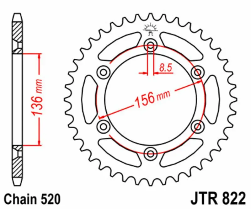 JT SPROCKETS Standardkrone aus Stahl 822 - 520