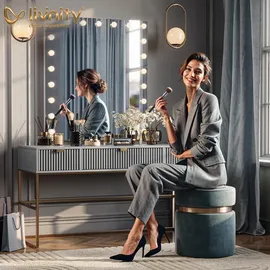 livinity® Schminktisch Imola, 120 cm mit Hocker Greige