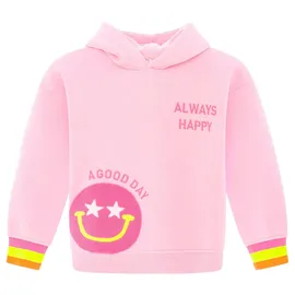 Zwilling Hoodie ""Always Happy" Kids", Mädchen, Gr. 134/140, pink, Sweatware, Obermaterial: 50% Baumwolle, 50% Polyester, modisch, regular fit hüftbedeckend, ohne Ausschnitt, Langarm angesetztes Bündchen, Sweatshirts, mit großem Smiley und neonfarbenen Details