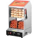 Vevor Hot Dog Dampfgarer, 37L, 2-stufiger Hot Dog Hütten-Dampfgarer, 30°C~85°C Temperaturregelung, elektrischer Brötchenwärmer mit Schiebetüren aus gehärtetem Glas, Trennplattenzange, Edelstahl, -