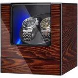 BEWISHOME Automatik Uhrenbeweger, Uhrenbeweger 2 Uhren mit LED-Beleuchtung, Uhrendreher Automatikuhren mit Leisem Motor aus Holz, 4 Modi, Batterie oder USB, braun ESYQ02Y
