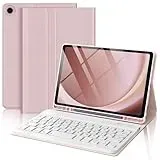 FOGARI Samsung Tablet A9 Tastatur | Galaxy Tab A9 8.7'' Hülle mit Tastatur - [QWERTZ Deutsches] Tastatur Magnetische Kabelloser Bluetooth Abnehmbar für Samsung Galaxy Tab A9 2023 8.7 Zoll,Rosa