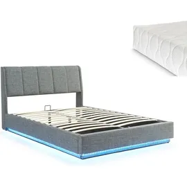 [en.casa] LED Polsterbett Tröstiar mit Matratze 160x200cm Anthrazit