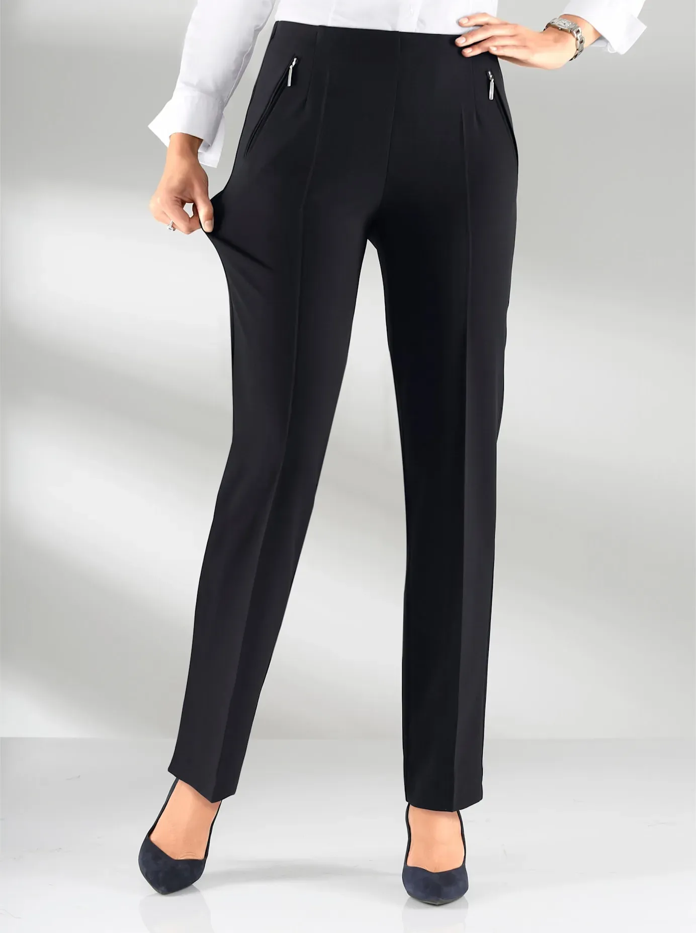 Schlupfhose ADELINA, Damen, Gr. 23, Kurzgrößen, schwarz, 88% Polyester, 12% Elasthan, unifarben, lang, Hosen Schlupfhose