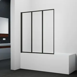 Marwell Badewannenfaltwand Black Light - 3-flg, 143x125cm - Duschabtrennung aus Klarglas - Duschabtrennung