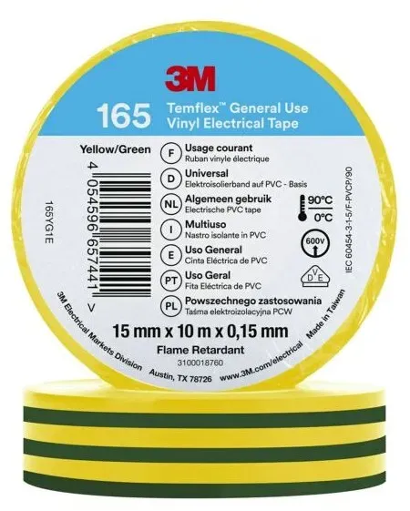 3M Temflex Isolierband 165 Grün/Gelb 15mmx10m