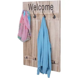 Mendler Garderobenpaneel HWC-C89 Welcome 91 x 60 cm Naturbraun