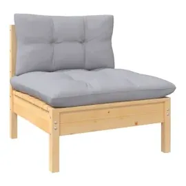 vidaXL 3-Sitzer-Gartensofa mit Grauen Kissen Massivholz Kiefer