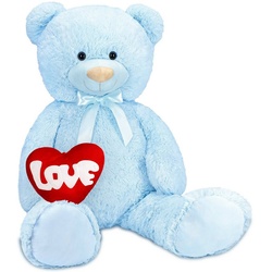 BRUBAKER Kuscheltier XXL Teddybär 100 cm groß mit Love Herz (1-St), großer Teddy Bär, Stofftier Plüschtier Liebe blau